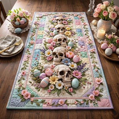 Bone Blossom Quilted Table Runner Halloween Table Runner Thanksgiving Table Decor