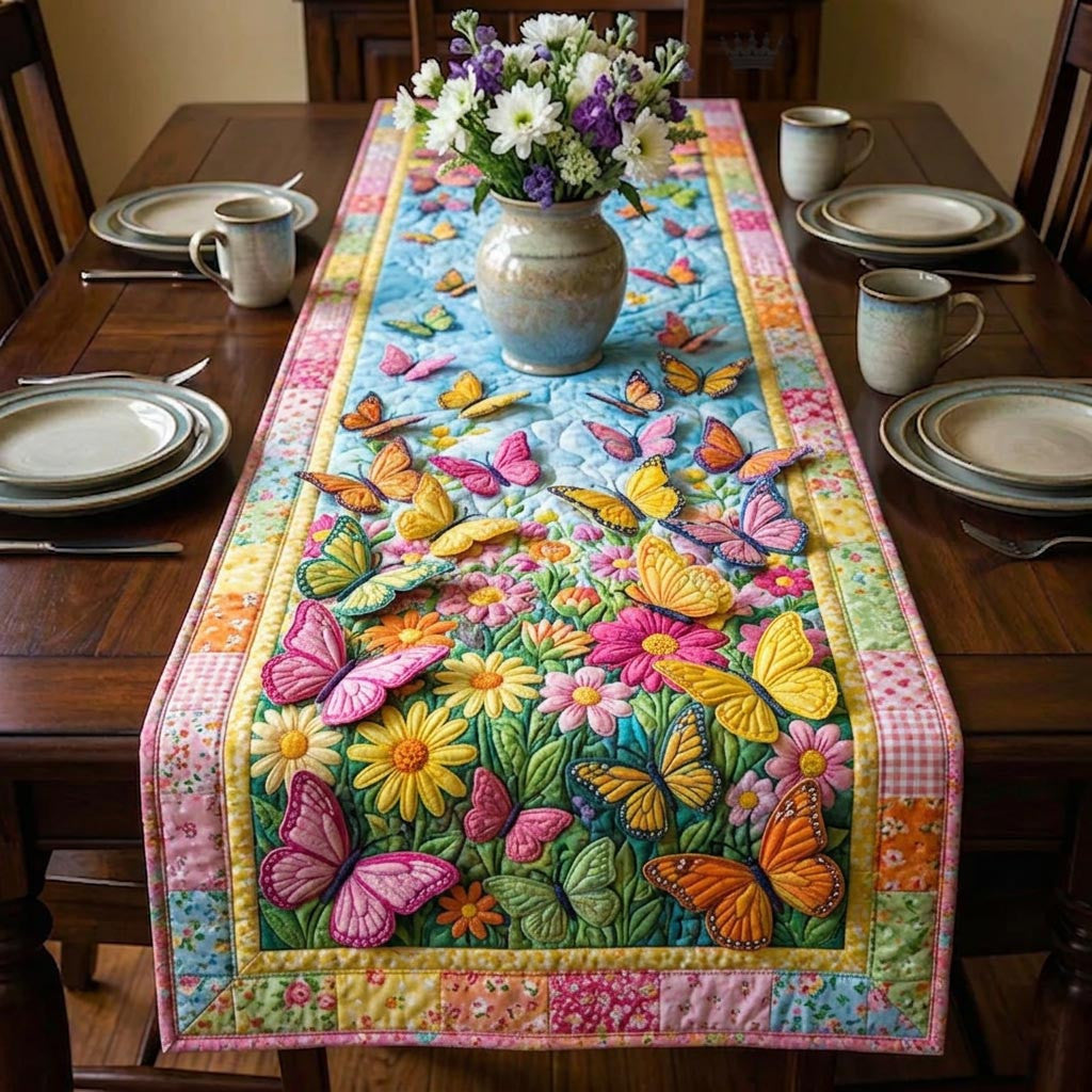 Butterfly Bloom Quilted Table Runner Halloween Table Runner Thanksgiving Table Decor