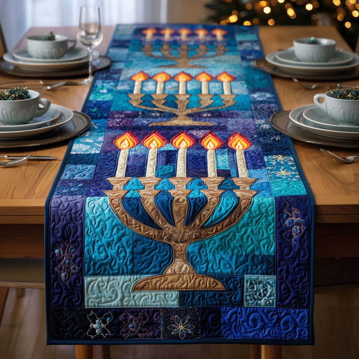 Azure Menorah Quilted Table Runner Halloween Table Runner Thanksgiving Table Decor