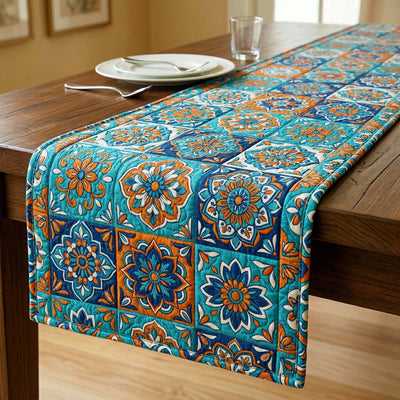 Azure Bloom Quilted Table Runner Halloween Table Runner Thanksgiving Table Decor
