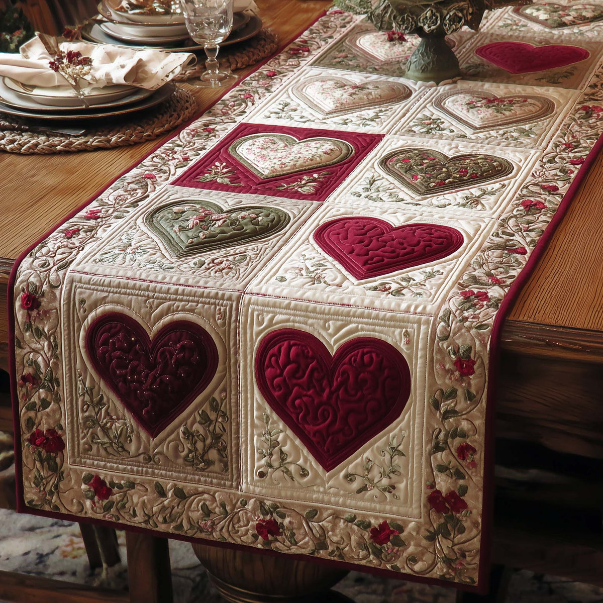 Floral Love Quilted Table Runner Halloween Table Runner Thanksgiving Table Decor