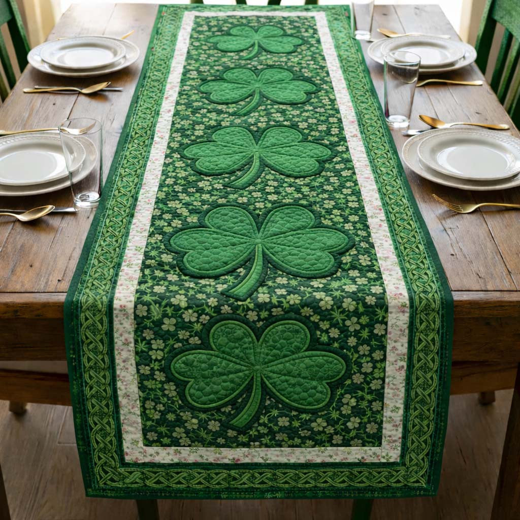 Festive Shamrock Quilted Table Runner Halloween Table Runner Thanksgiving Table Decor