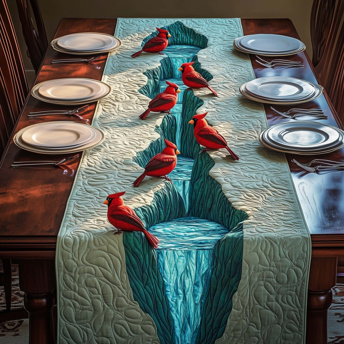 River Cardinals Quilted Table Runner Halloween Table Runner Thanksgiving Table Decor