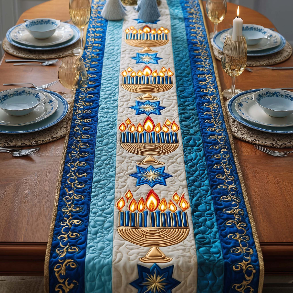 Ceremonial Menorah Quilted Table Runner Halloween Table Runner Thanksgiving Table Decor
