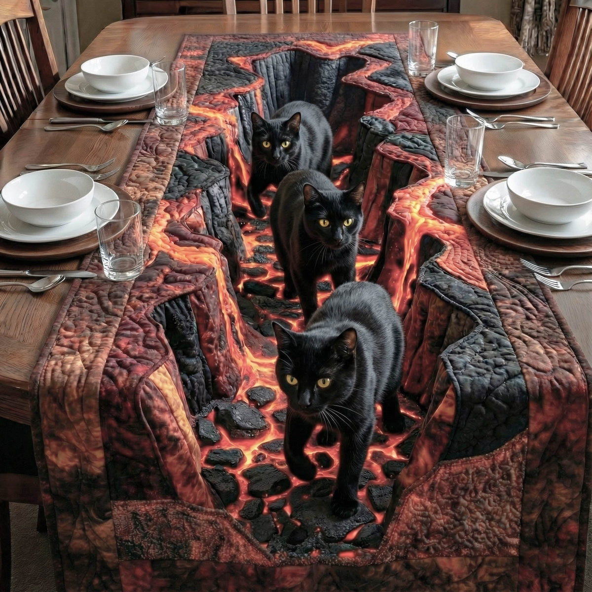 Lava Paw Quilted Table Runner Halloween Table Runner Thanksgiving Table Decor