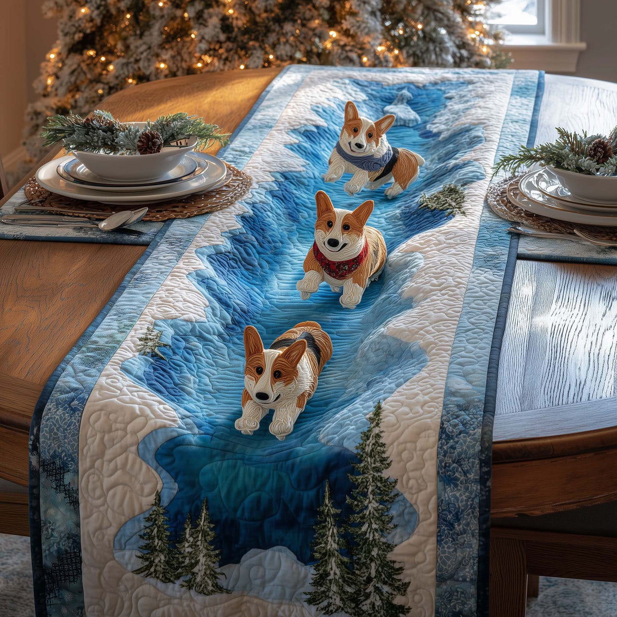 Corgi Glacier Quilted Table Runner Halloween Table Runner Thanksgiving Table Decor