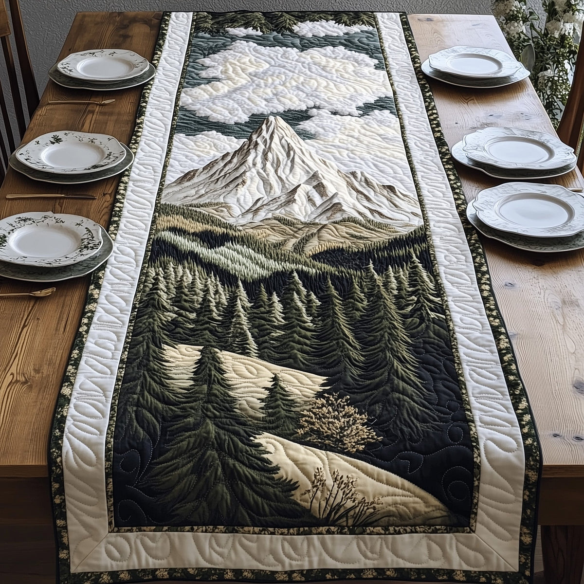 Snowy Mountain Quilted Table Runner Halloween Table Runner Thanksgiving Table Decor