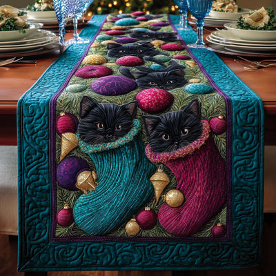 Stocking Cats Quilted Table Runner Halloween Table Runner Thanksgiving Table Decor