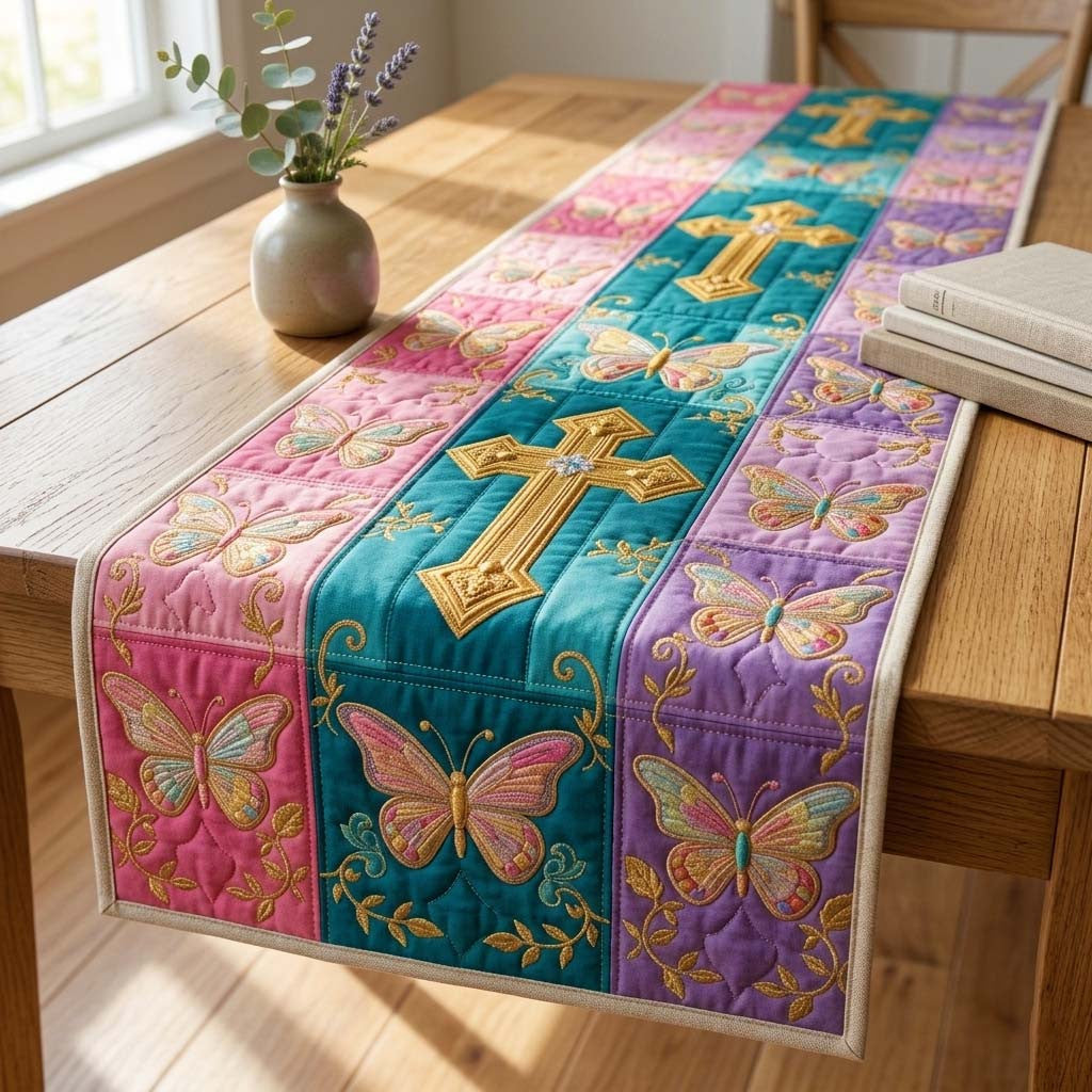 Teal Butterfly Quilted Table Runner Halloween Table Runner Thanksgiving Table Decor
