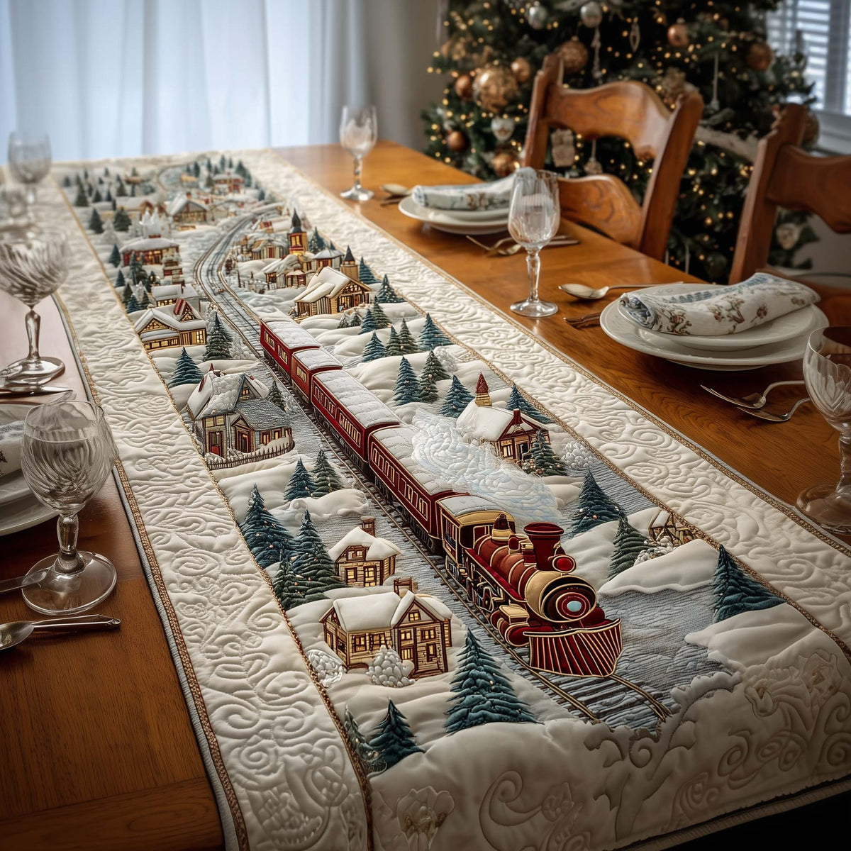 Snowy Express Quilted Table Runner Halloween Table Runner Thanksgiving Table Decor