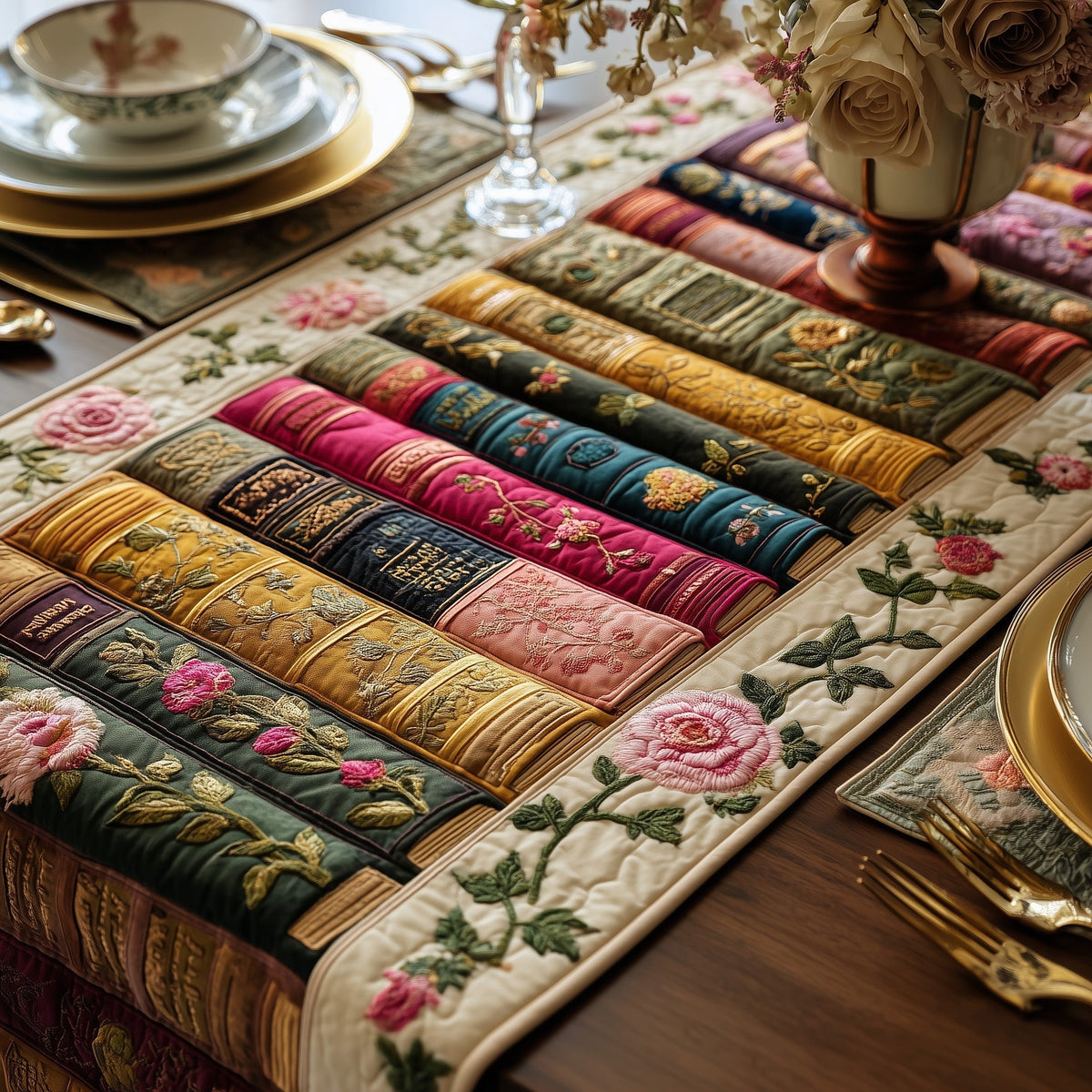 Bookish Quilted Table Runner Halloween Table Runner Thanksgiving Table Decor