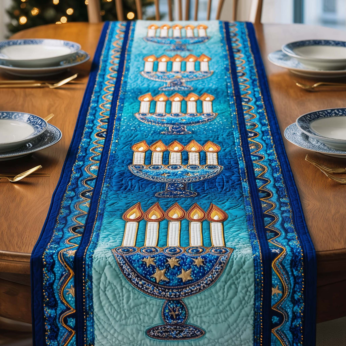 Starry Menorah Quilted Table Runner Halloween Table Runner Thanksgiving Table Decor