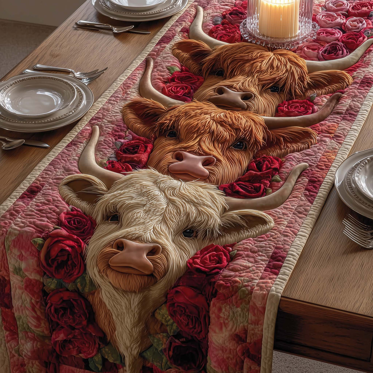 Rose Romance Quilted Table Runner Halloween Table Runner Thanksgiving Table Decor