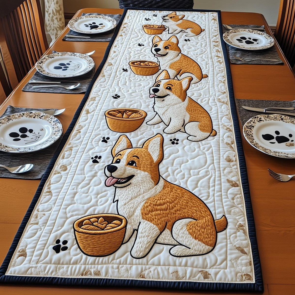 Corgi Quilted Table Runner Halloween Table Runner Thanksgiving Table Decor