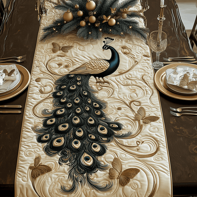 Royal Peacock Quilted Table Runner Halloween Table Runner Thanksgiving Table Decor