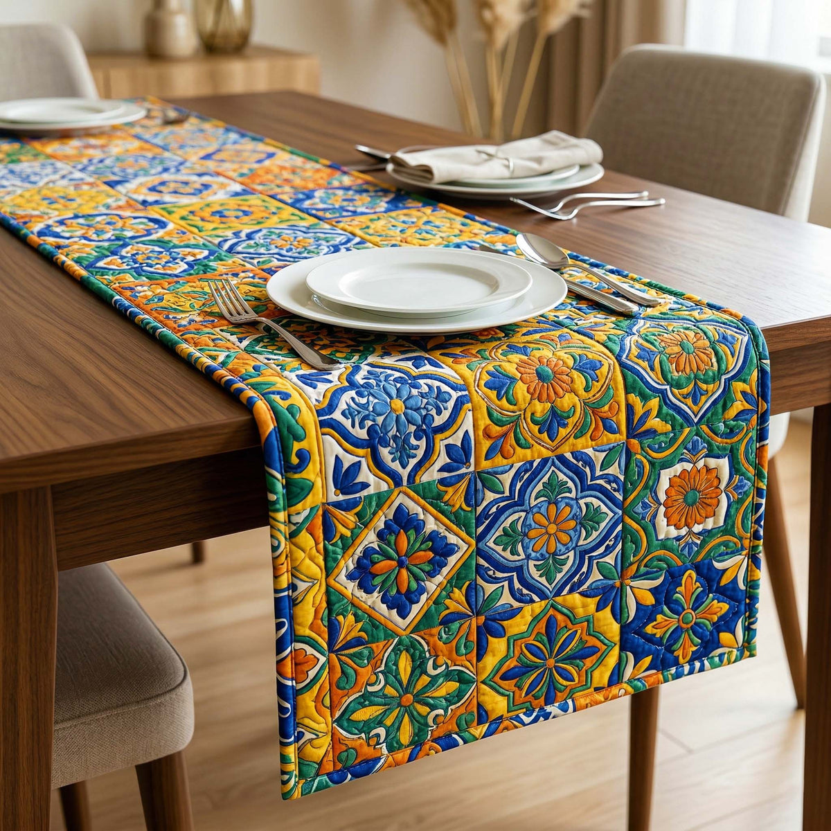 Royal Talavera Quilted Table Runner Halloween Table Runner Thanksgiving Table Decor