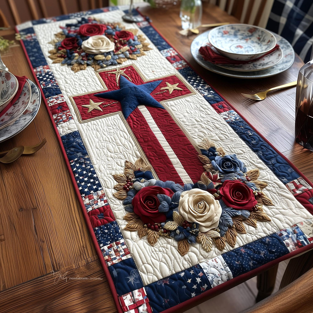 Heritage Patch Quilted Table Runner Halloween Table Runner Thanksgiving Table Decor