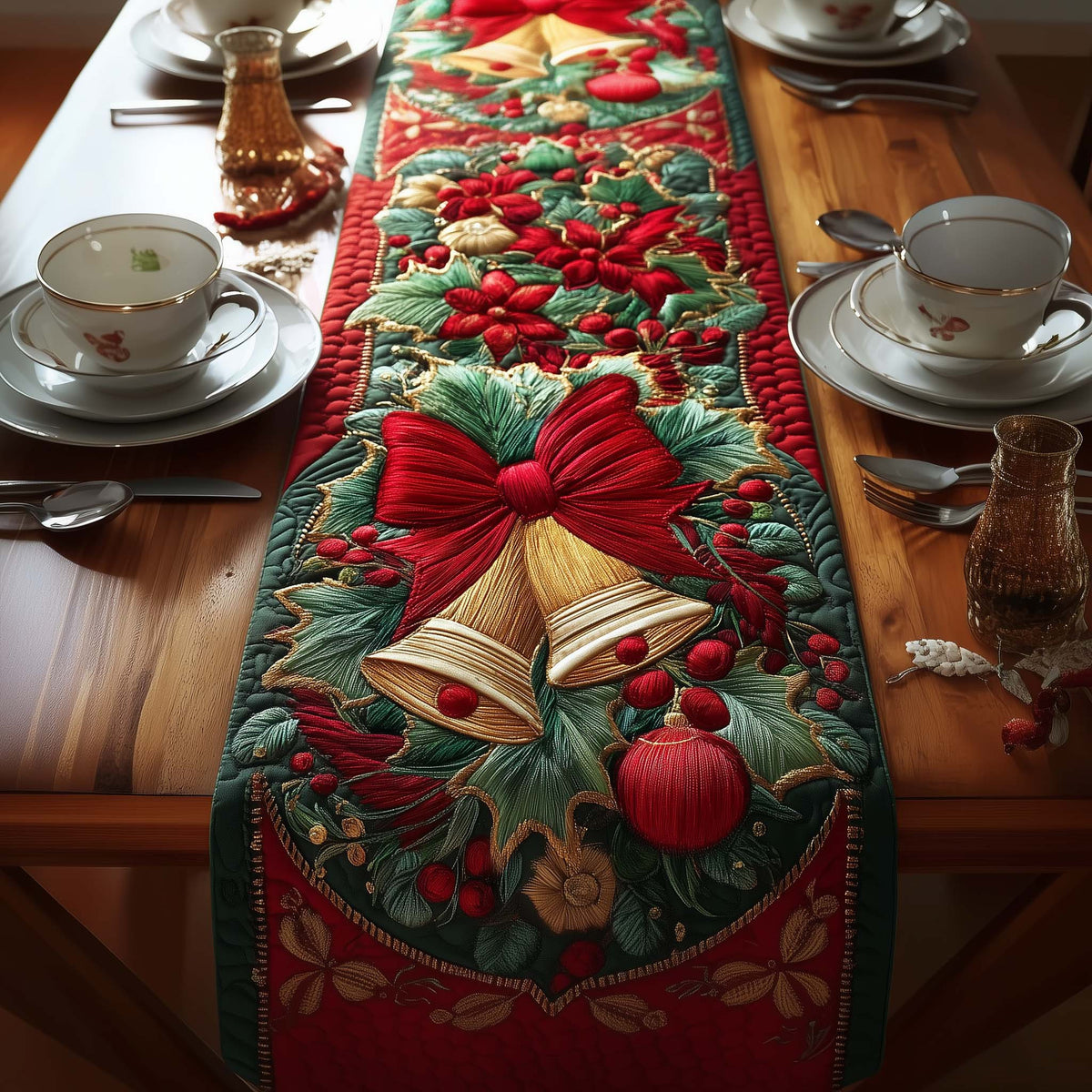 Festive Christmas Bell Quilted Table Runner Halloween Table Runner Thanksgiving Table Decor