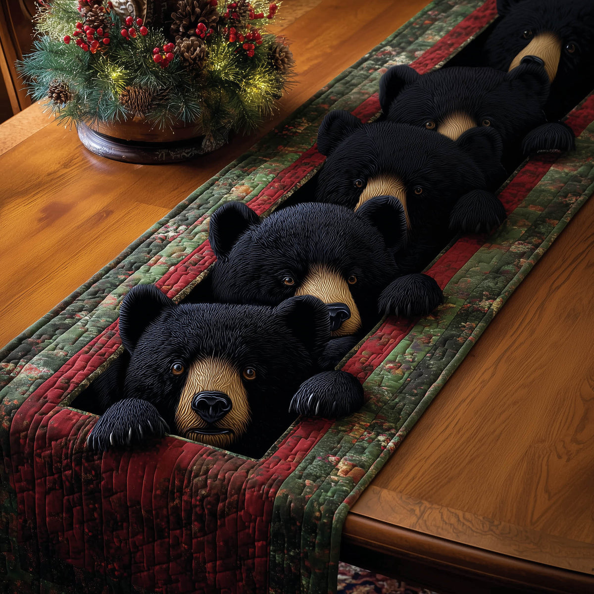 Bear Family Quilted Table Runner Halloween Table Runner Thanksgiving Table Decor
