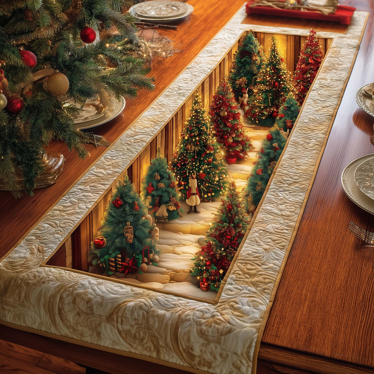 Warm Pines Quilted Table Runner Halloween Table Runner Thanksgiving Table Decor