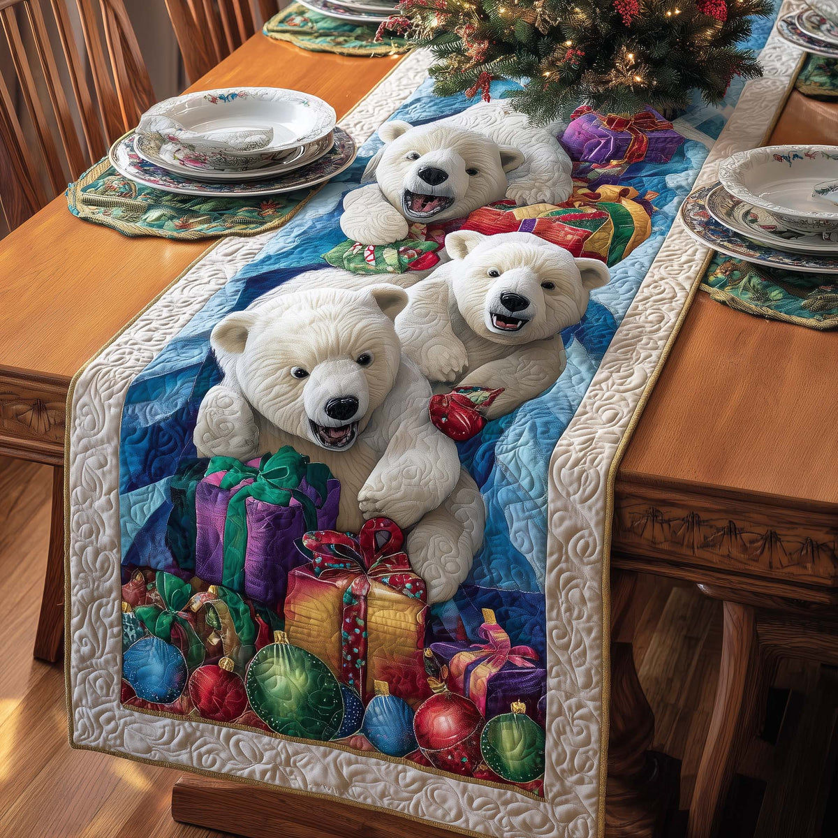 Gift Bears Quilted Table Runner Halloween Table Runner Thanksgiving Table Decor