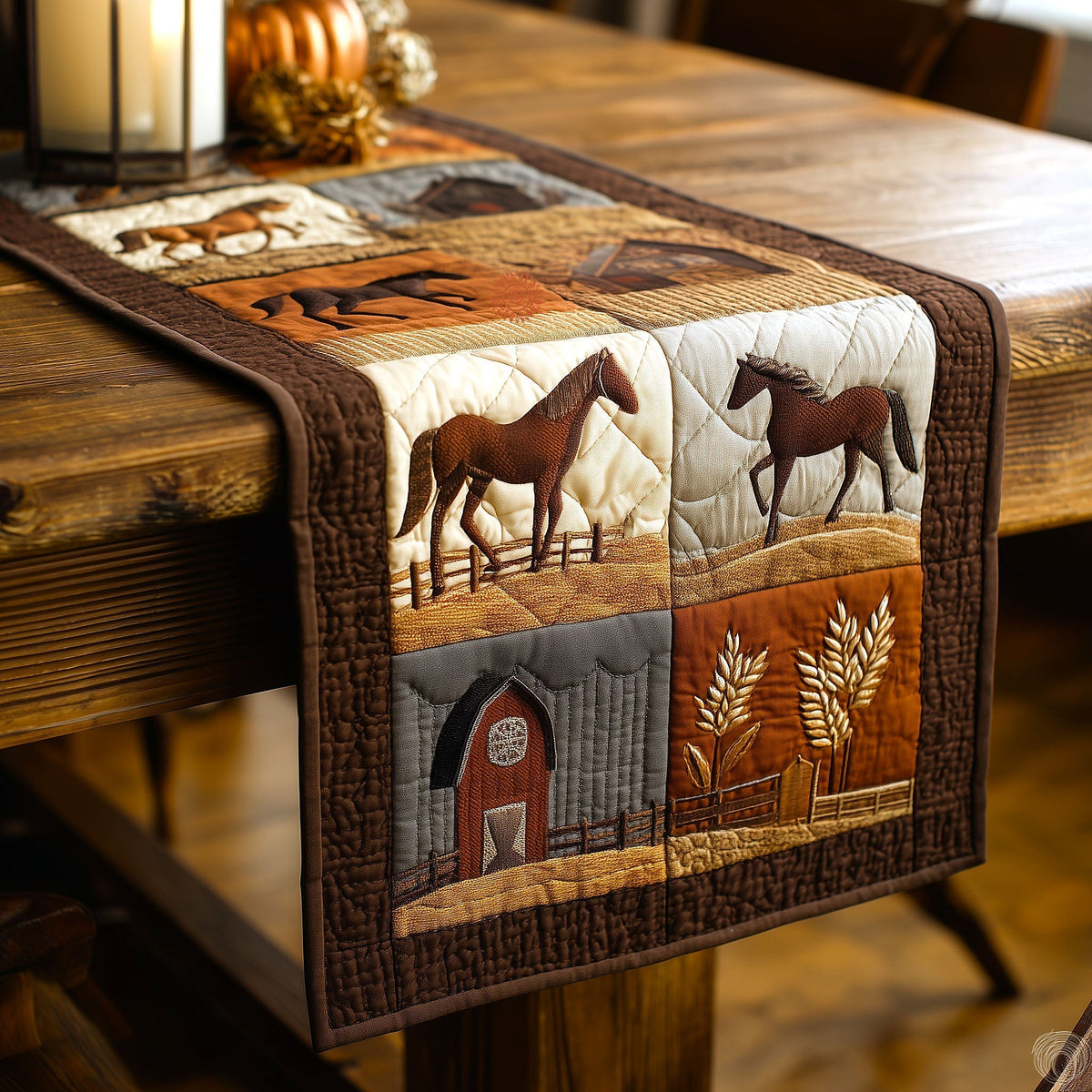 Rustic Ranch Quilted Table Runner Halloween Table Runner Thanksgiving Table Decor