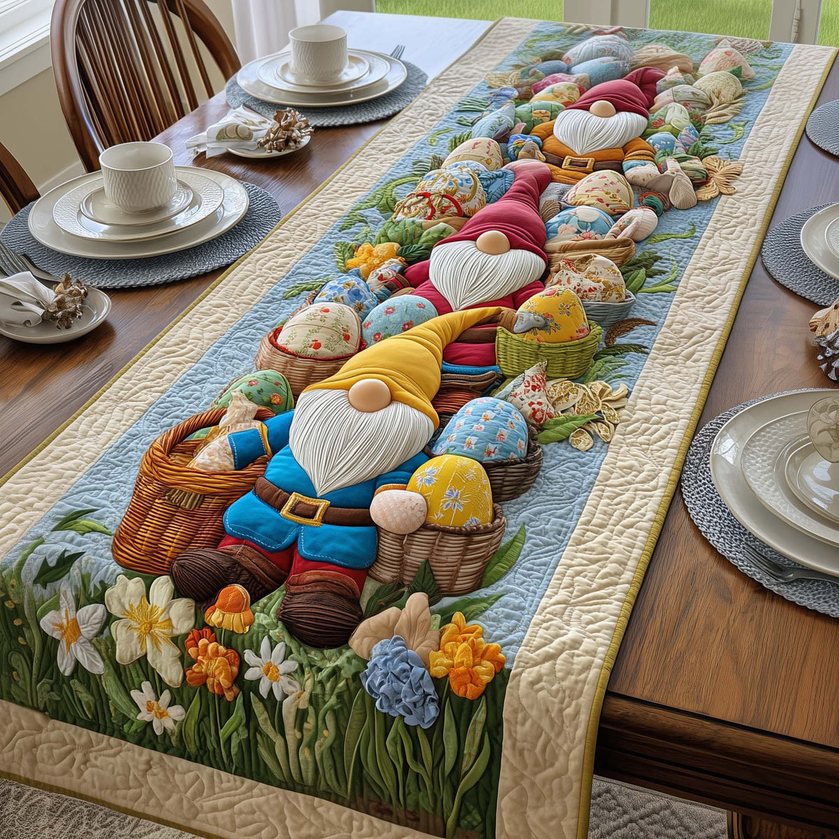 Easter Gnomes Quilted Table Runner Halloween Table Runner Thanksgiving Table Decor
