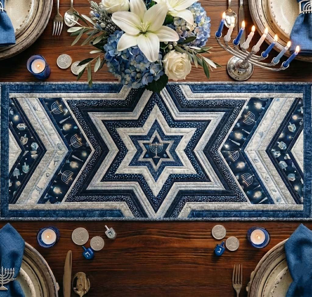 Star of David Quilted Table Runner Halloween Table Runner Thanksgiving Table Decor
