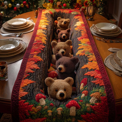 Leaves Bears Quilted Table Runner Halloween Table Runner Thanksgiving Table Decor