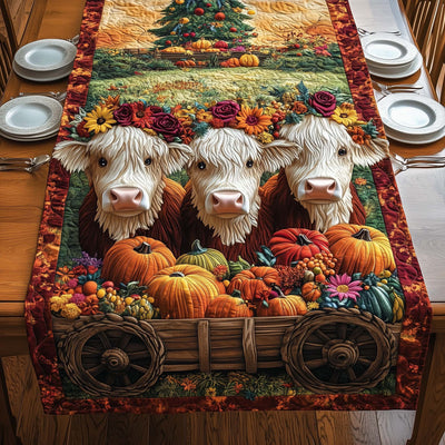 Flower Cows Quilted Table Runner Halloween Table Runner Thanksgiving Table Decor