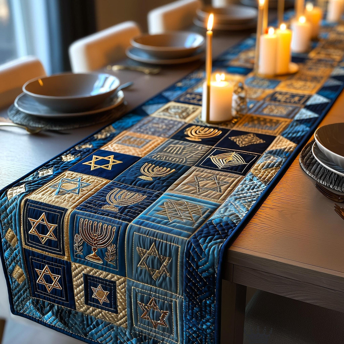 Hanukkah Glow Quilted Table Runner Halloween Table Runner Thanksgiving Table Decor