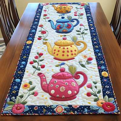 Floral Teapot Quilted Table Runner Halloween Table Runner Thanksgiving Table Decor