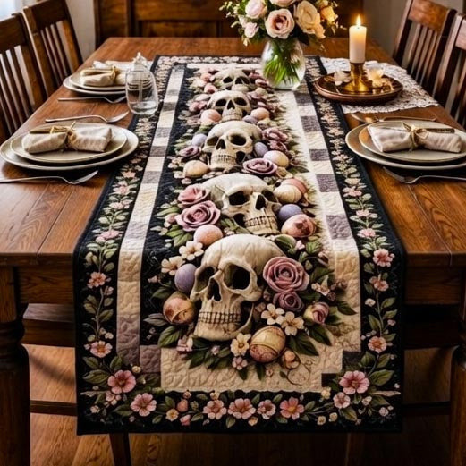 Eerie Bloom Quilted Table Runner Halloween Table Runner Thanksgiving Table Decor