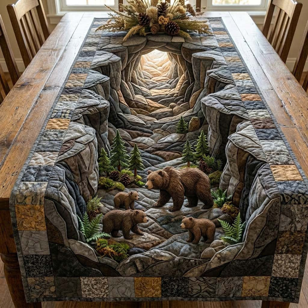 Canyon Bear Path Quilted Table Runner Halloween Table Runner Thanksgiving Table Decor