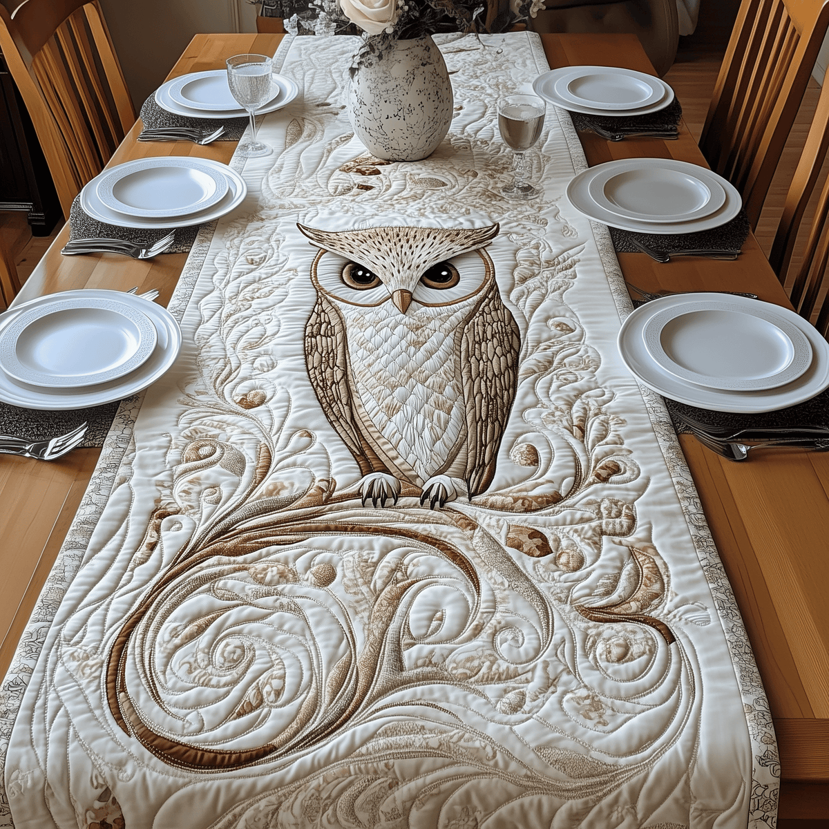 Winter Owl Quilted Table Runner Halloween Table Runner Thanksgiving Table Decor