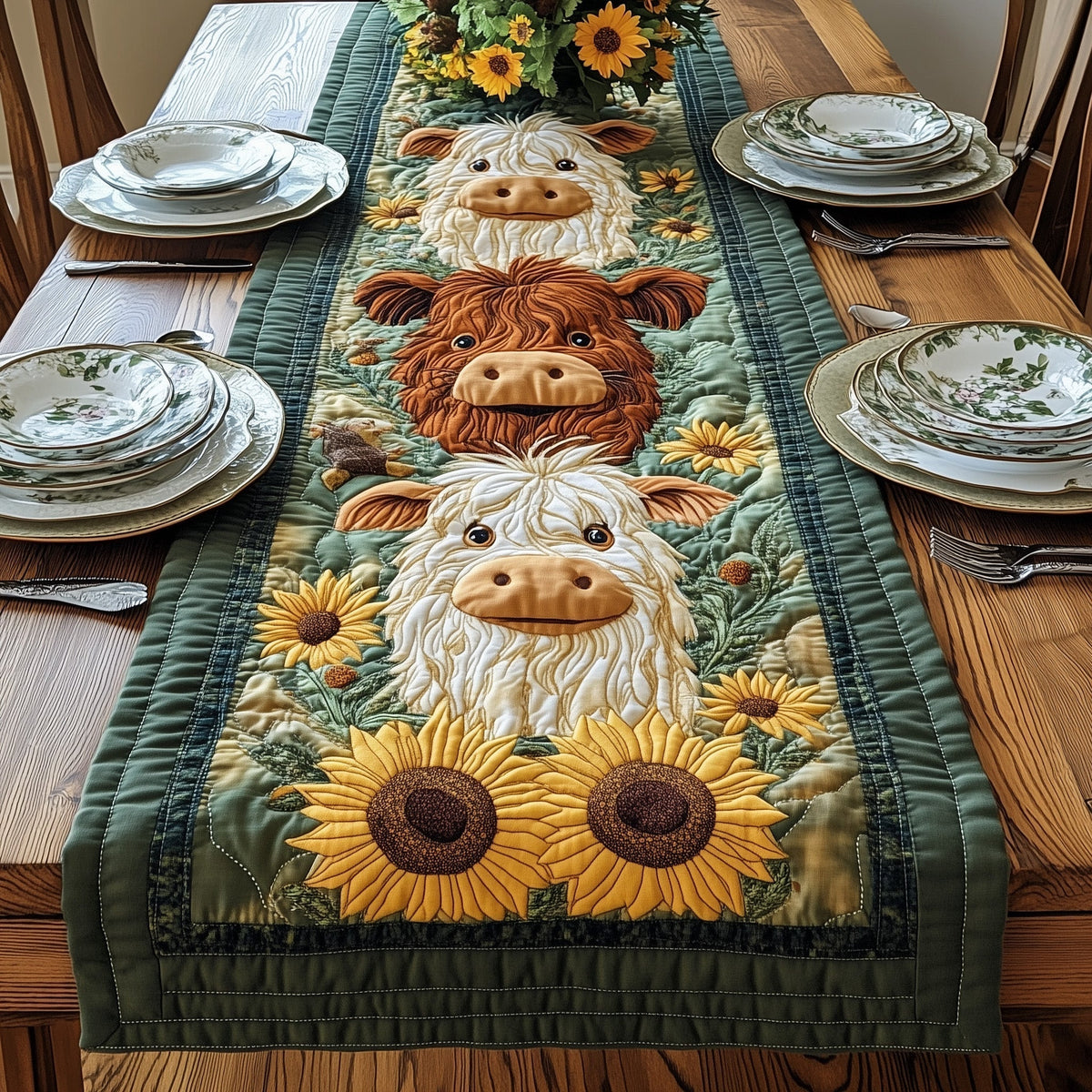 Baby Highland Cow Quilted Table Runner Halloween Table Runner Thanksgiving Table Decor