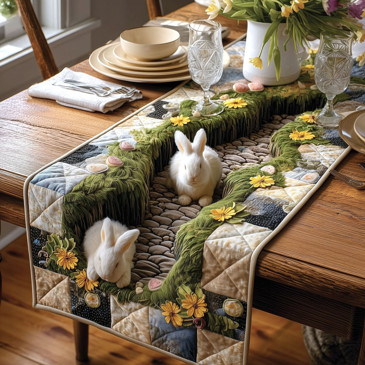 Spring Bunny Quilted Table Runner Halloween Table Runner Thanksgiving Table Decor