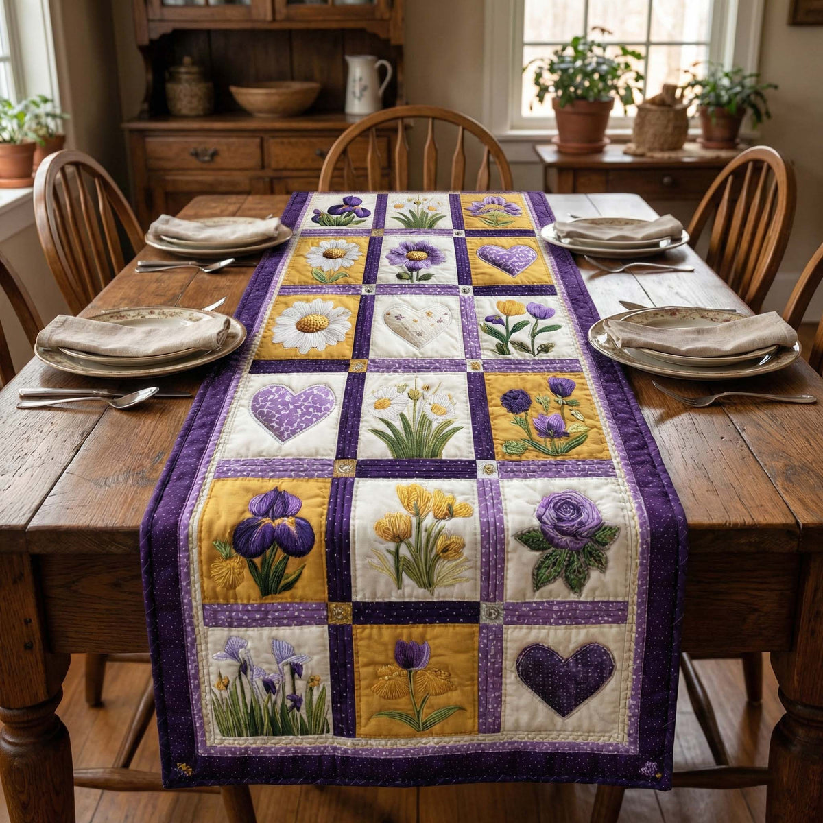 Iris Patchwork Quilted Table Runner Halloween Table Runner Thanksgiving Table Decor