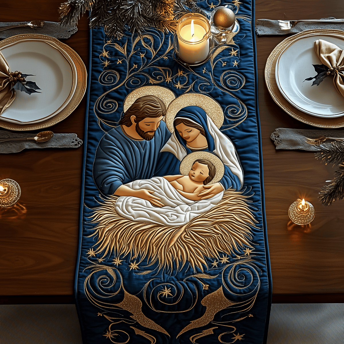 Nativity Scene Quilted Table Runner Halloween Table Runner Thanksgiving Table Decor