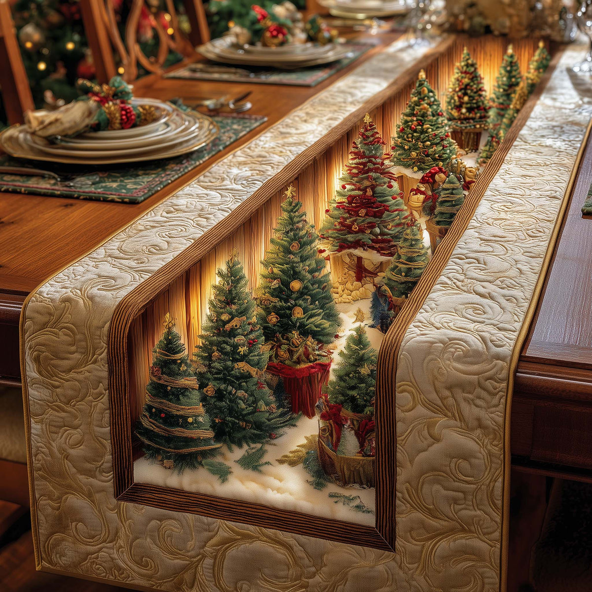 Golden Forest Quilted Table Runner Halloween Table Runner Thanksgiving Table Decor