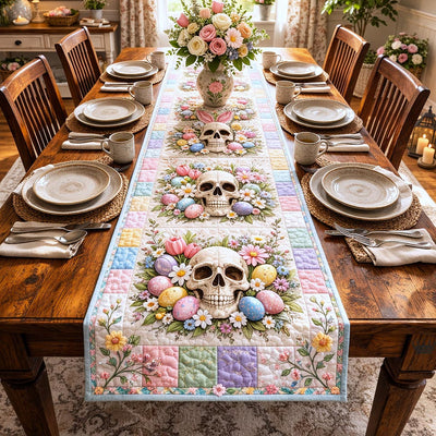 Skull Easter Quilted Table Runner Halloween Table Runner Thanksgiving Table Decor