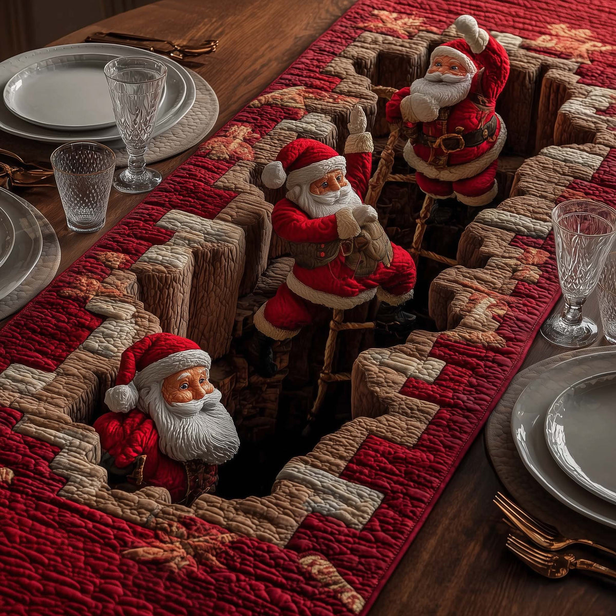 Climbing Santa Quilted Table Runner Halloween Table Runner Thanksgiving Table Decor