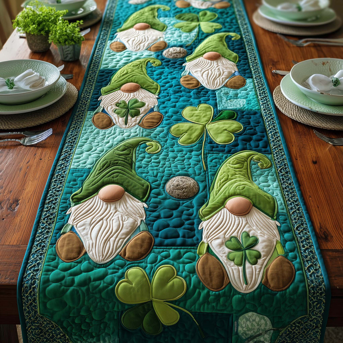 Lucky Gnome Quilted Table Runner Halloween Table Runner Thanksgiving Table Decor