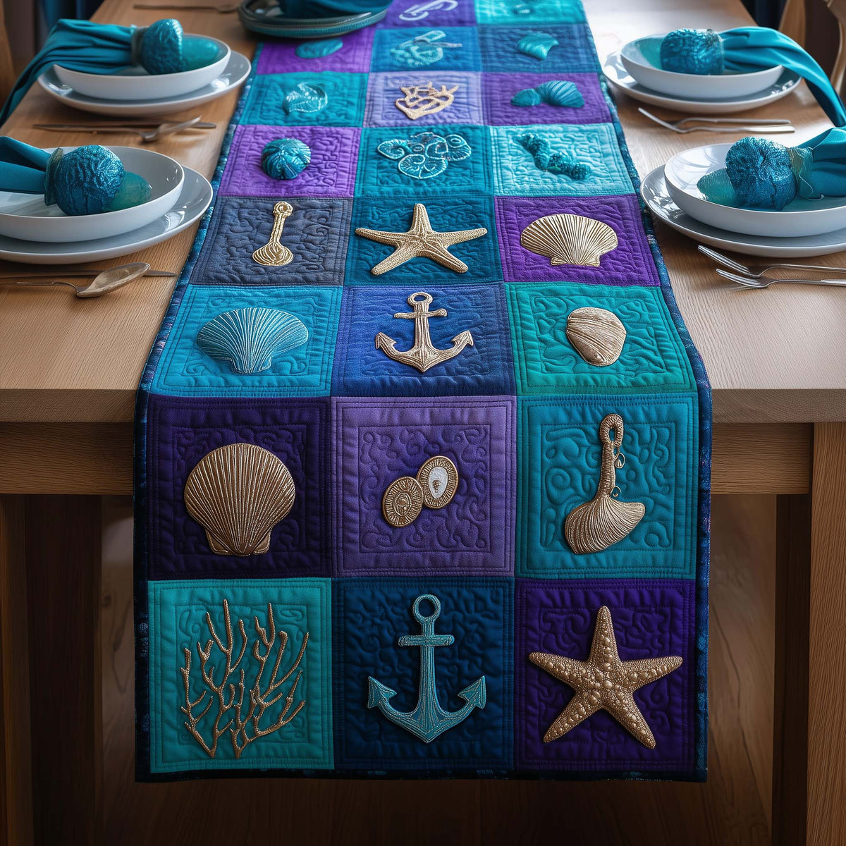 Ocean Mosaic Quilted Table Runner Halloween Table Runner Thanksgiving Table Decor