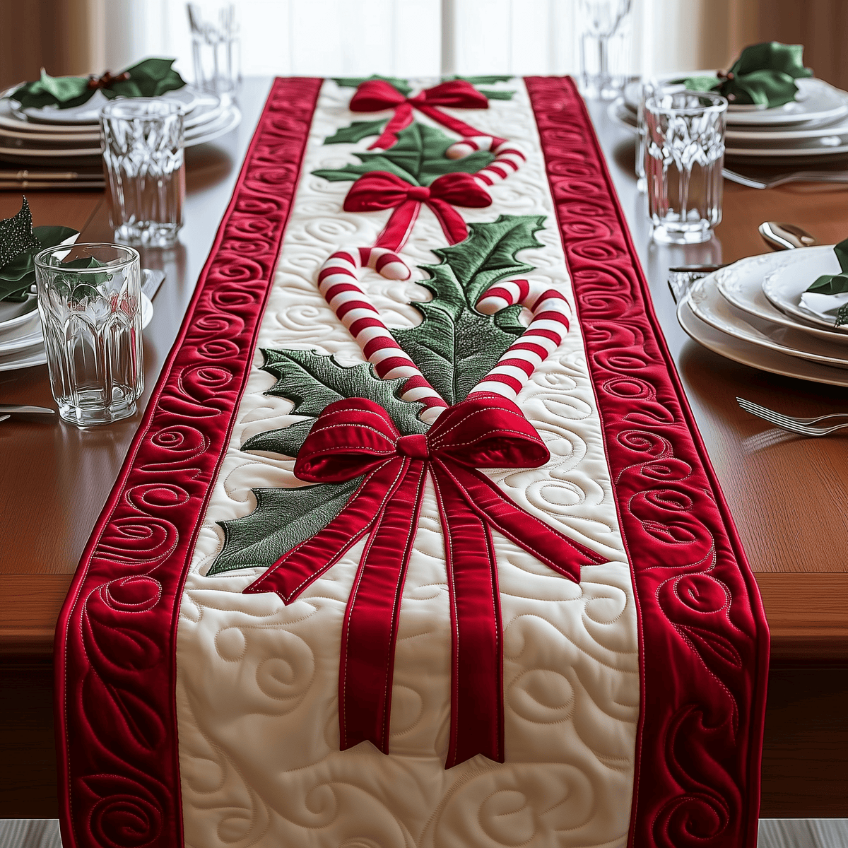Candy Canes Quilted Table Runner Halloween Table Runner Thanksgiving Table Decor