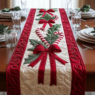 Candy Canes Quilted Table Runner Halloween Table Runner Thanksgiving Table Decor