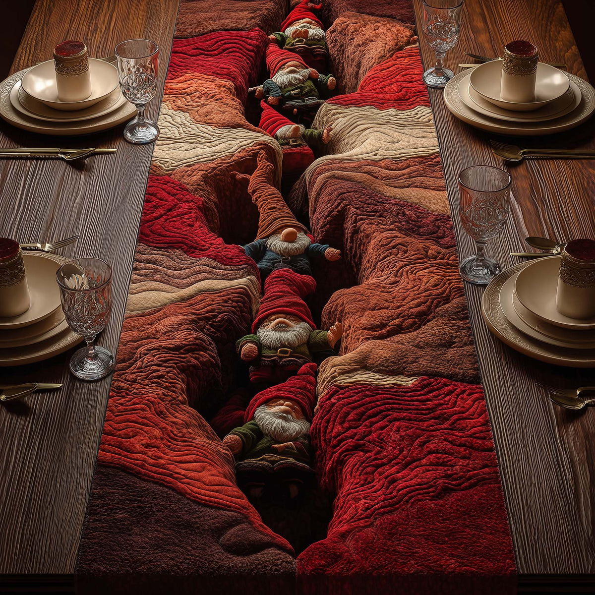 Red Canyon Gnomes Quilted Table Runner Halloween Table Runner Thanksgiving Table Decor