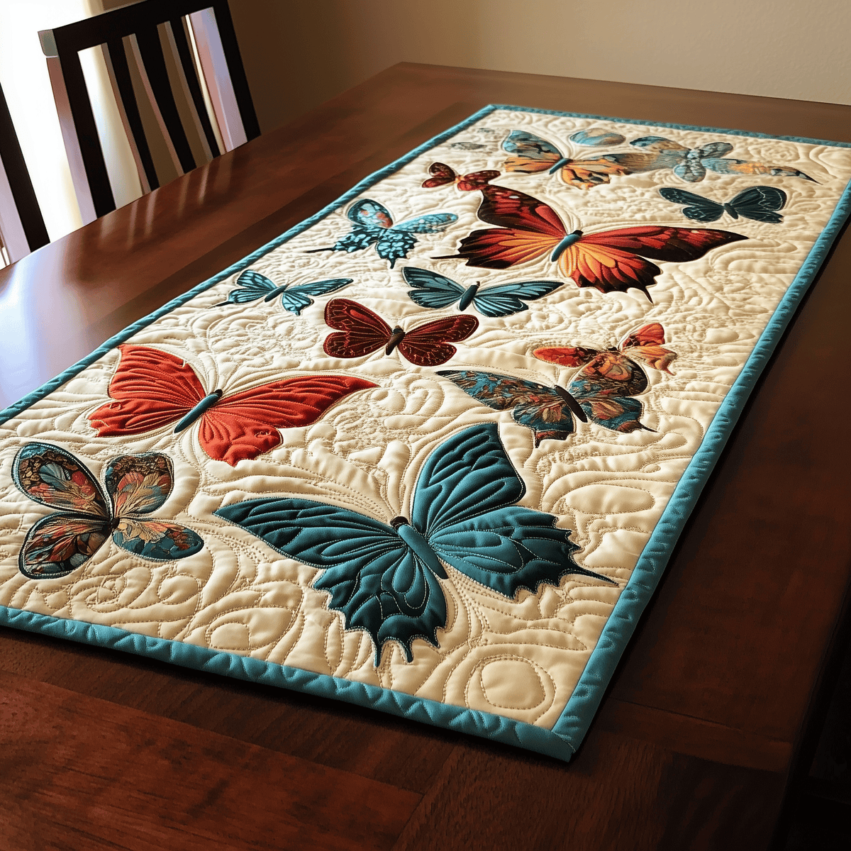 Teal Butterflies Quilted Table Runner Halloween Table Runner Thanksgiving Table Decor