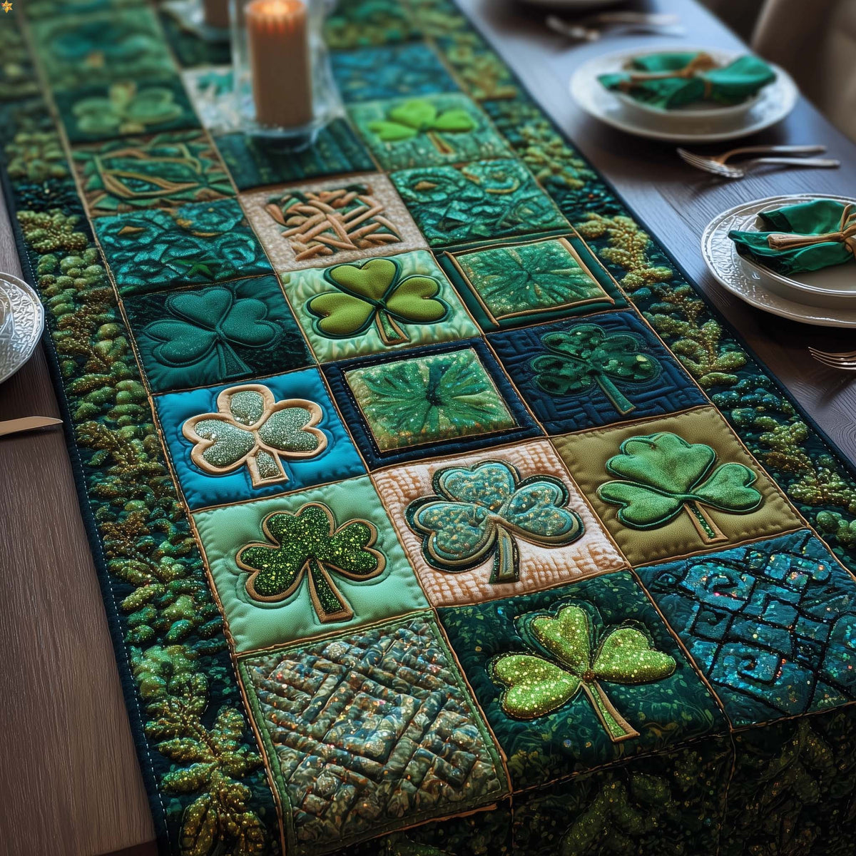 Shamrock Quilted Table Runner Halloween Table Runner Thanksgiving Table Decor