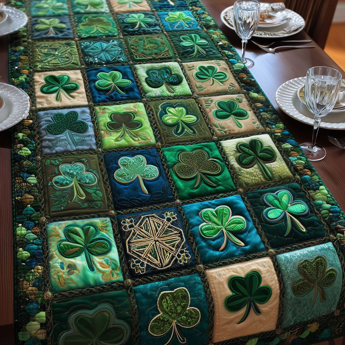 Shamrock Quilted Table Runner Halloween Table Runner Thanksgiving Table Decor